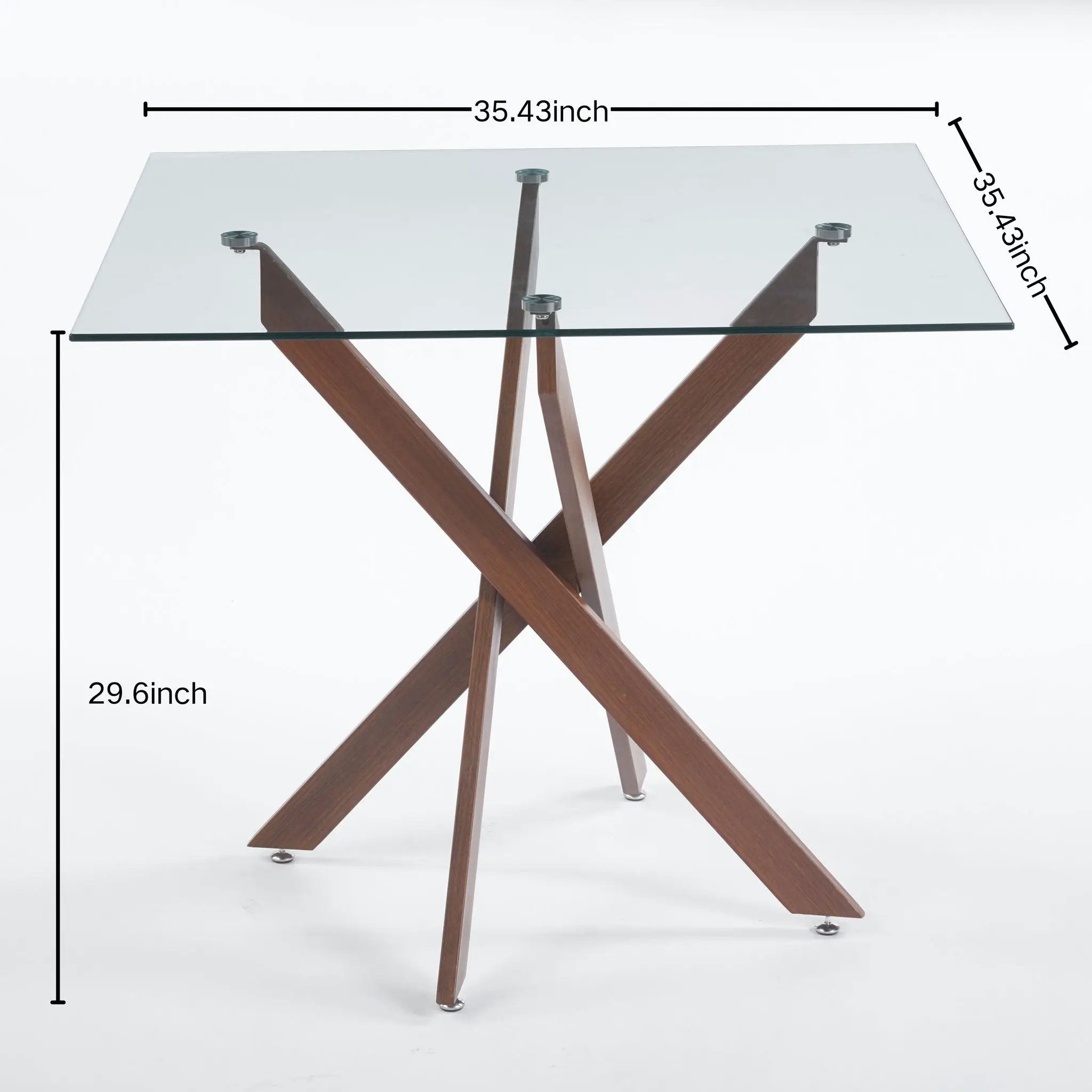 Dining Table With Cross Metal Leg And Tempered Glass, Modern Space Saving Kitchen Table For Living Room Legs, Square Table by HouseOfZazla