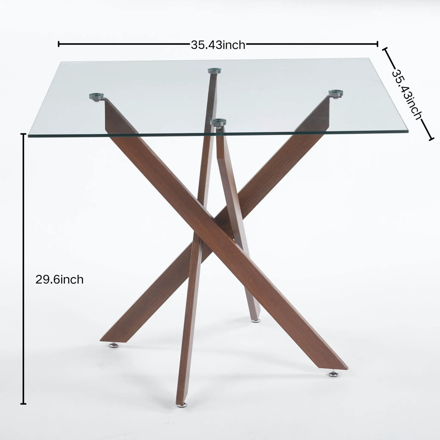 Dining Table With Cross Metal Leg And Tempered Glass, Modern Space Saving Kitchen Table For Living Room Legs, Square Table by Unique Piece Furniture