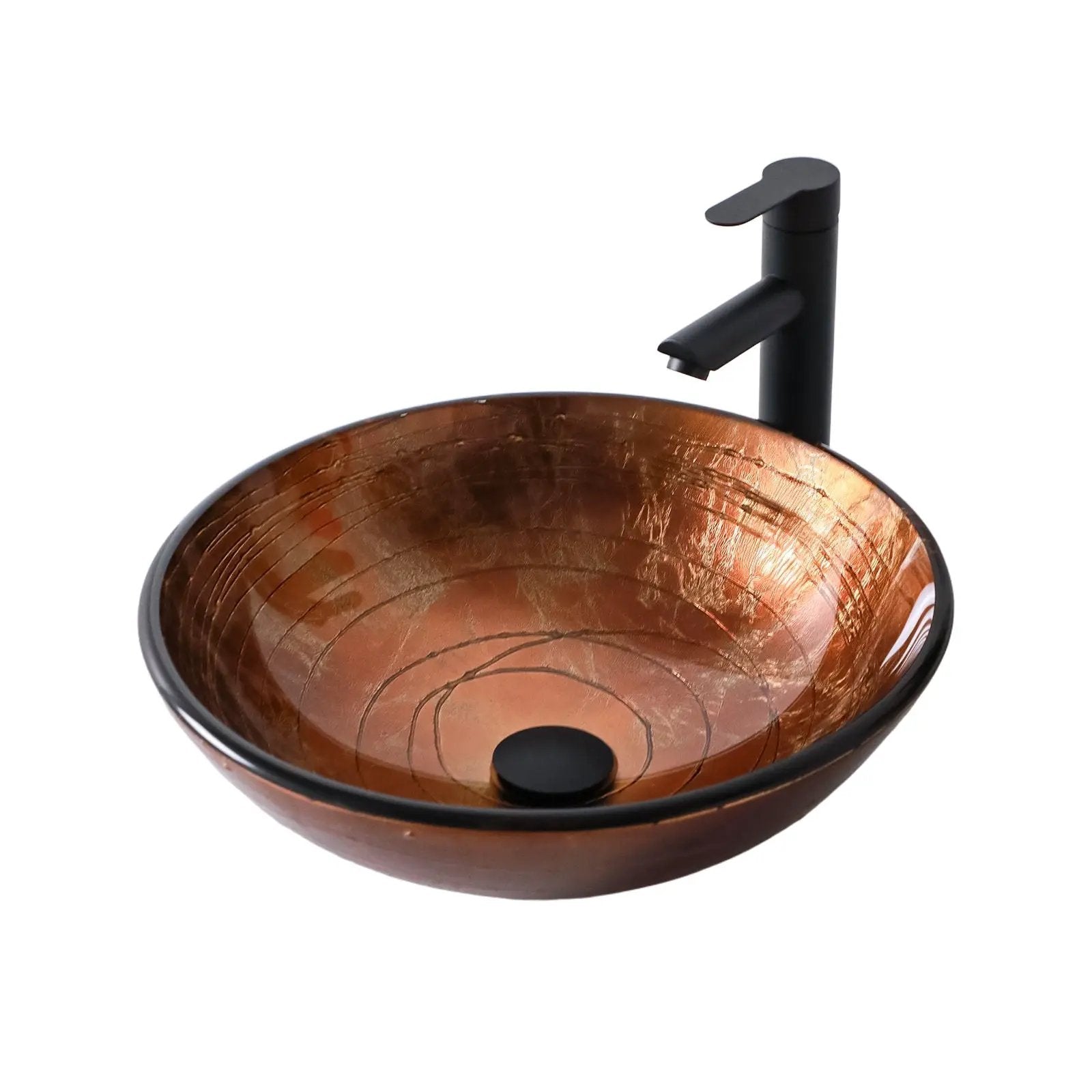 Vessel Bathroom Sink With Pop Up Drain, Round Bowl For Vanity Smooth - Brown by HouseOfZazla