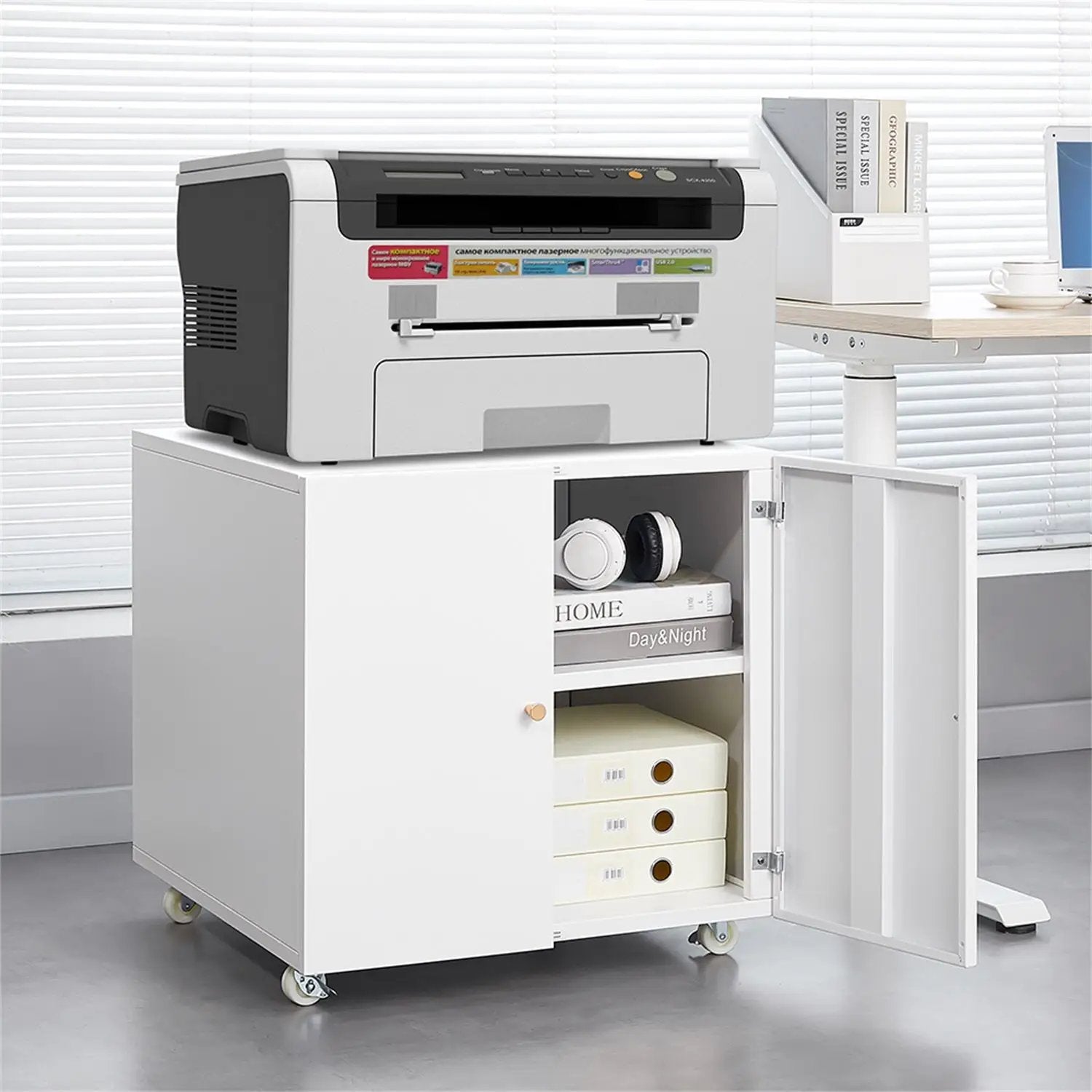 Office Furniture Copier Cabinet 2 Door Steel Copier Stand Mobile Pedestal File Printer Stand by HouseOfZazla