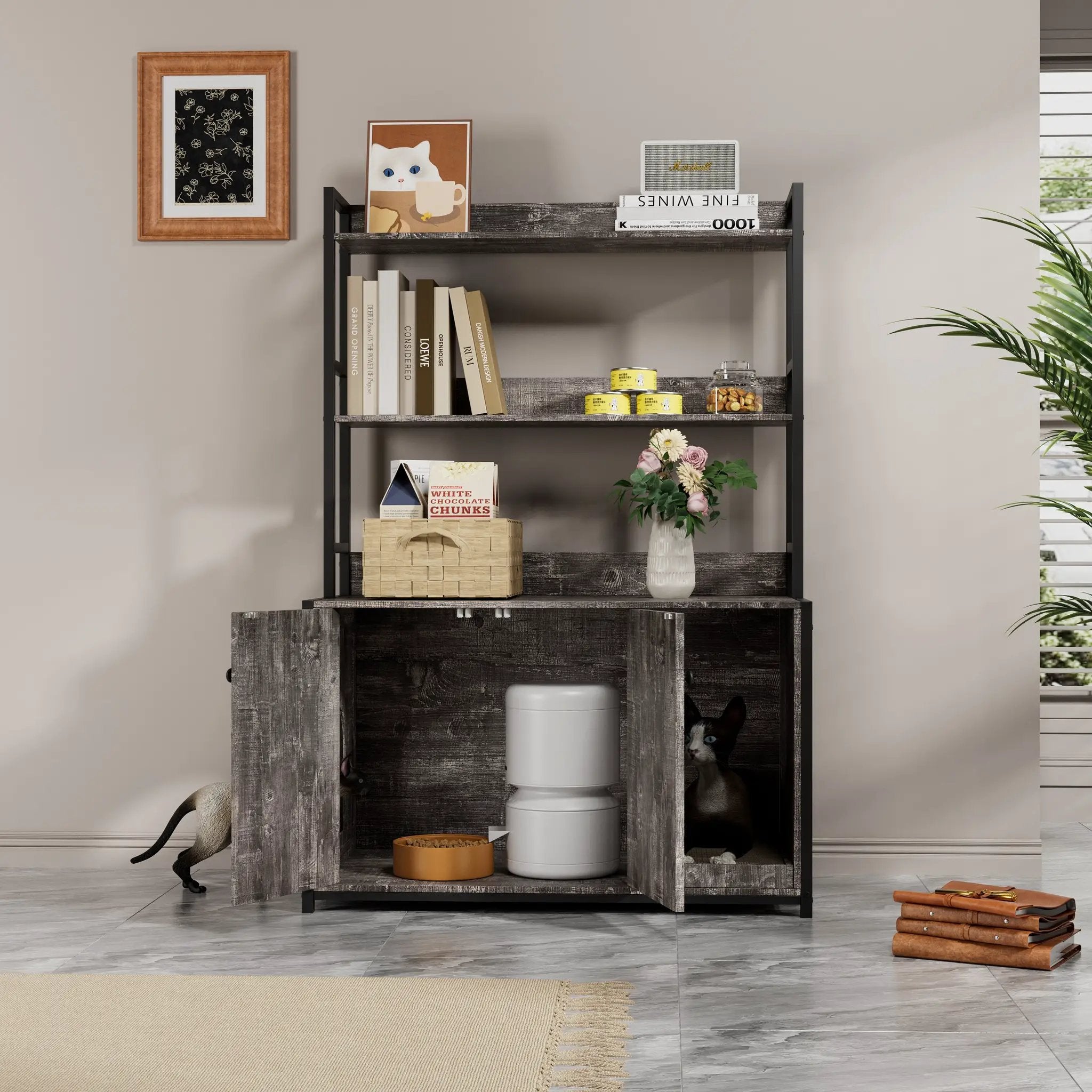 Large Cat Litter Box Enclosure With Shelf Storage by HouseOfZazla