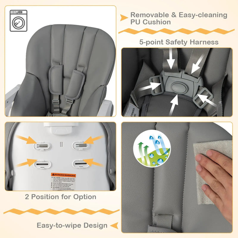 Convertible Infant Dining Chair with 5 Backrest and 3 Footrest Positions by DirectDeals