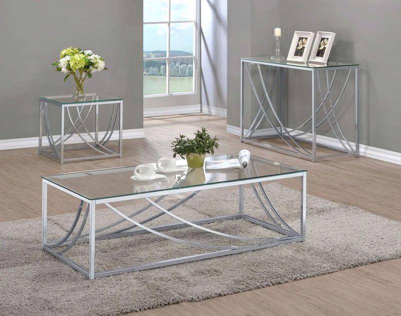 Lille Rectangular Glass Top Coffee Table Chrome by Unique Piece Furniture
