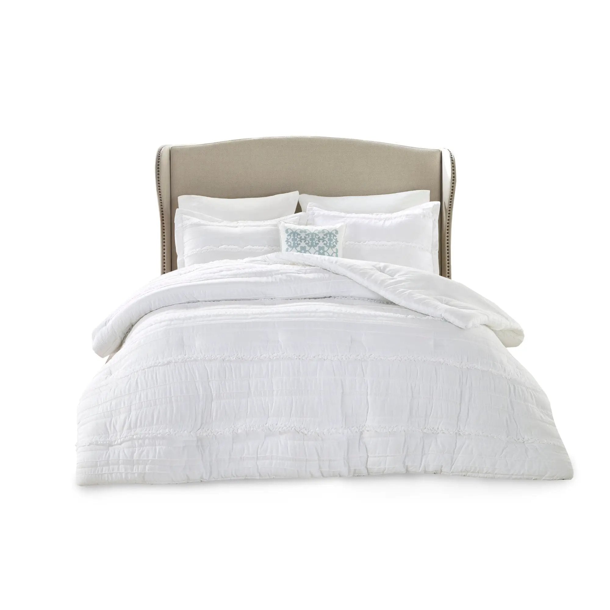 5 Piece Microfiber Ruffled Comforter Set - White California King by HouseOfZazla