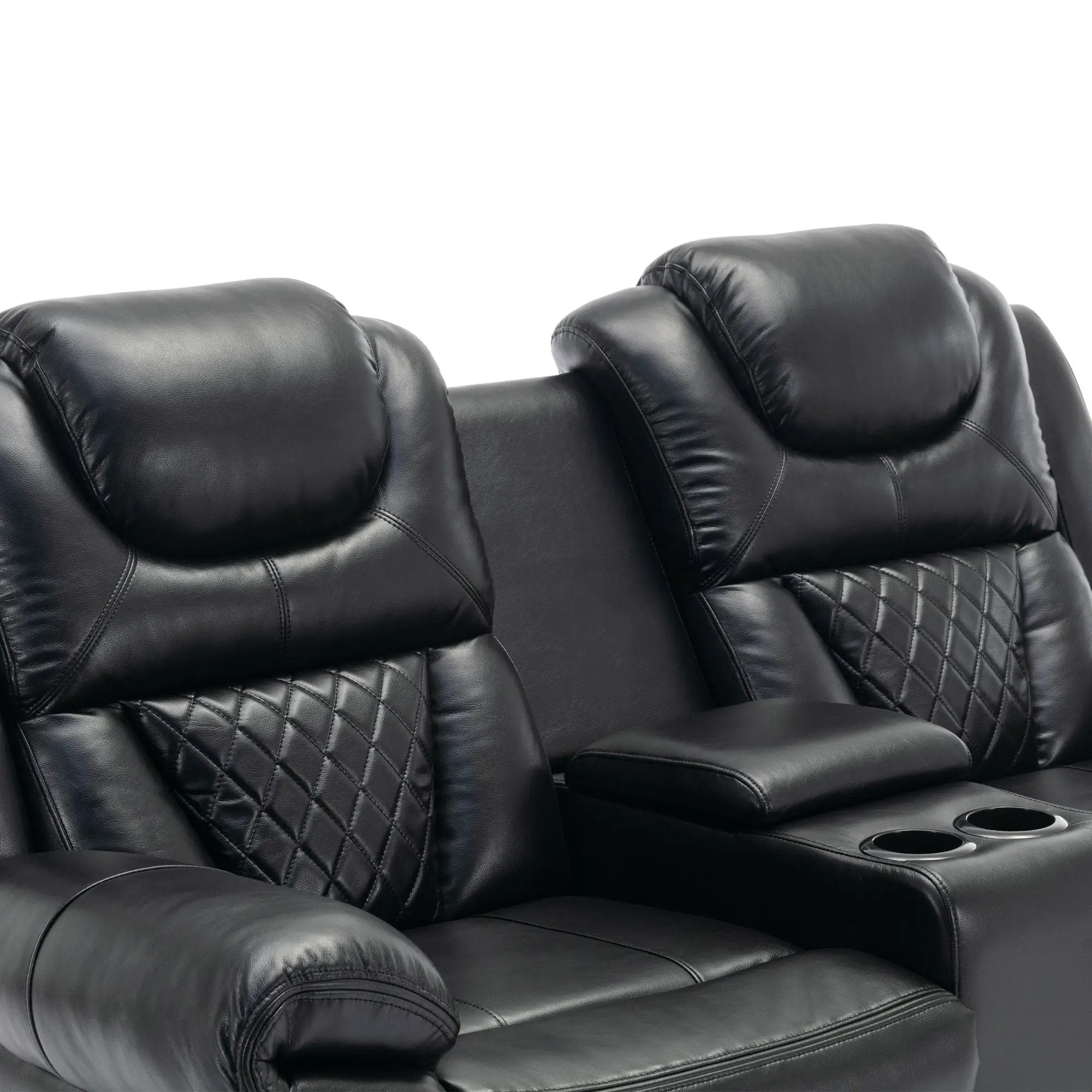 Home Theater Seating Manual Recliner Loveseat With Hide-Away Storage, Cup Holders And Led Light Strip For Living Room by HouseOfZazla