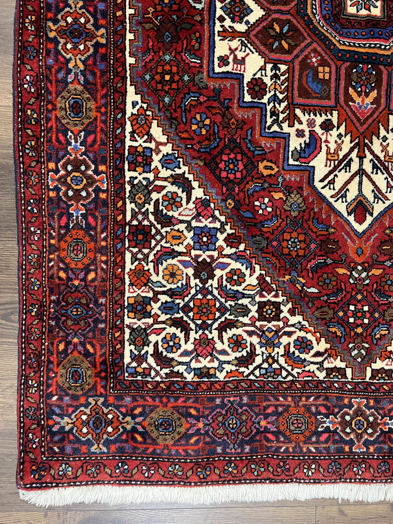 Fine Persian Bidjar Rug 3x5, Geometric Medallion Oriental Bijar Carpet 3 x 5 ft, Ruby Red and Cream, Hand Knotted Wool Rug, Semi Antique Tribal Rug, Nice by Jewel Rugs