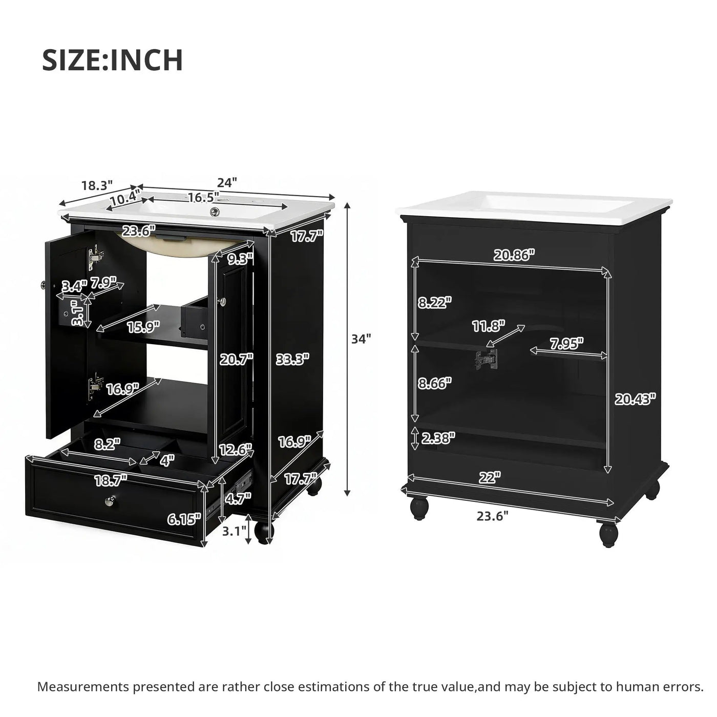 Modern Bathroom Vanity With Sink, Cabinet With Drawer And Dividers, Rectangular Storage Unit by HouseOfZazla