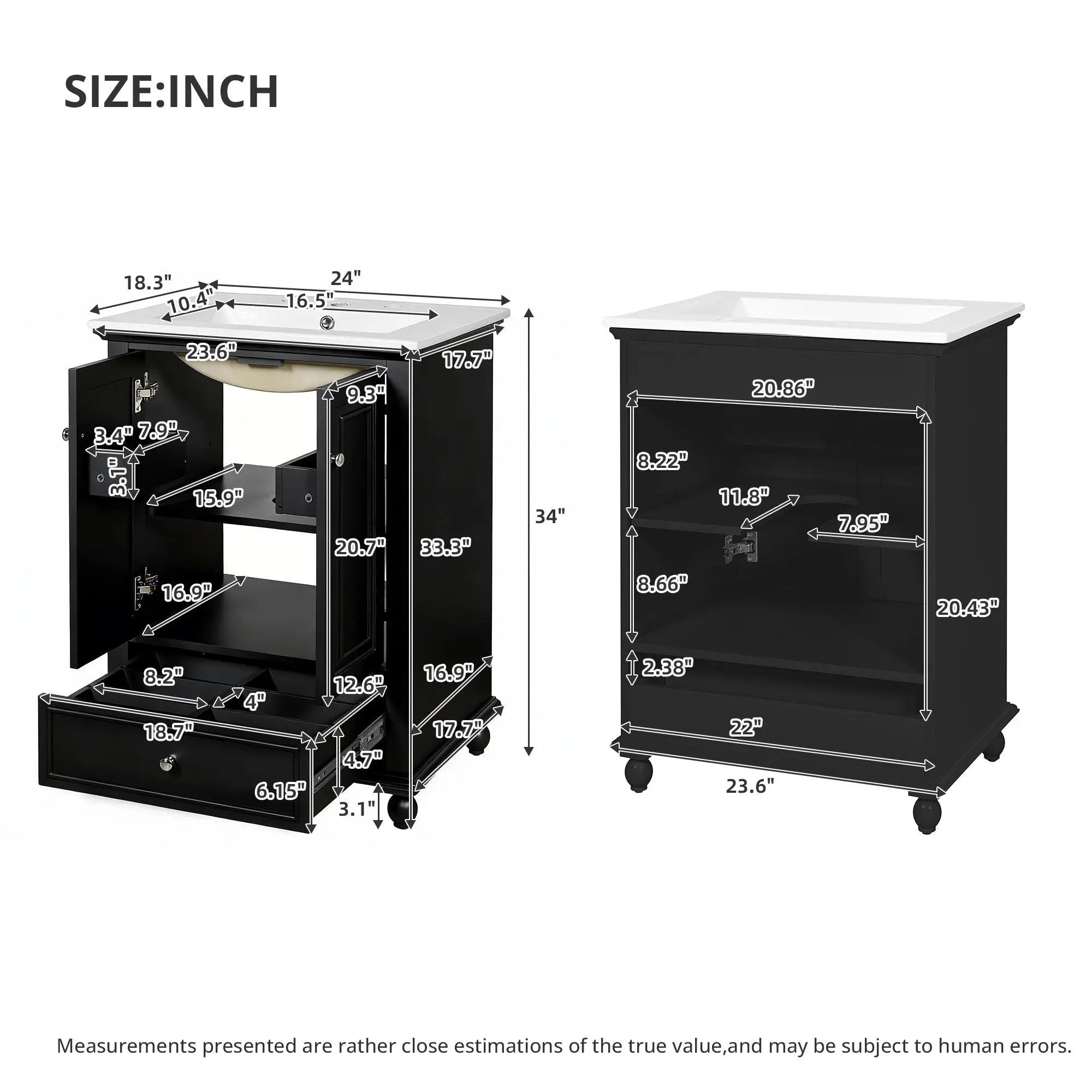Modern Bathroom Vanity With Sink, Cabinet With Drawer And Dividers, Rectangular Storage Unit