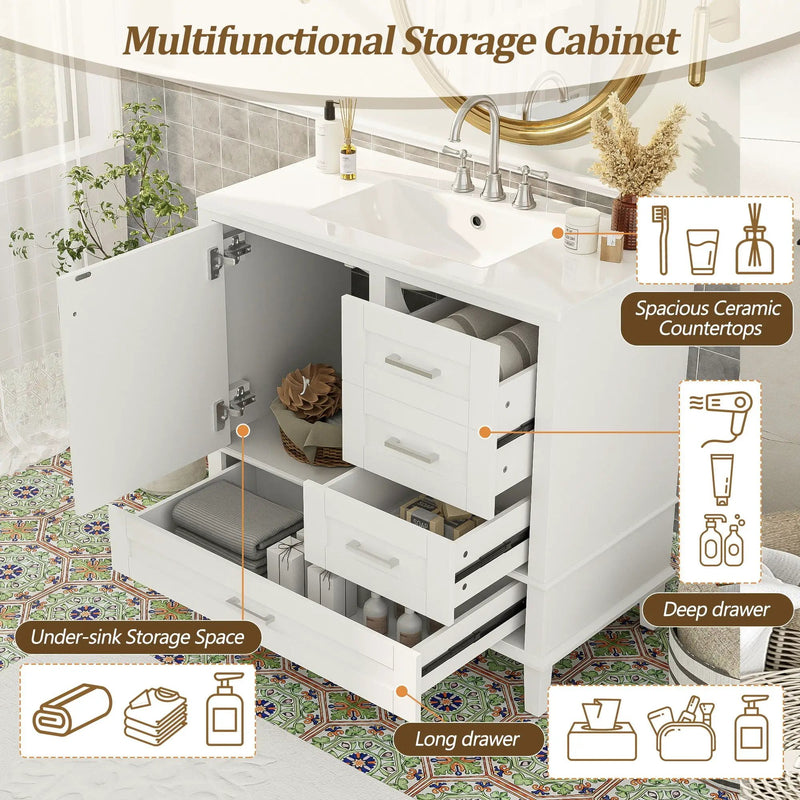 Bathroom Vanity, Modern Bathroom Cabinet With Sink Combo Set, Bathroom Storage Cabinet With A Soft Closing Door And 3 Drawers, Solid Wood Frame by HouseOfZazla