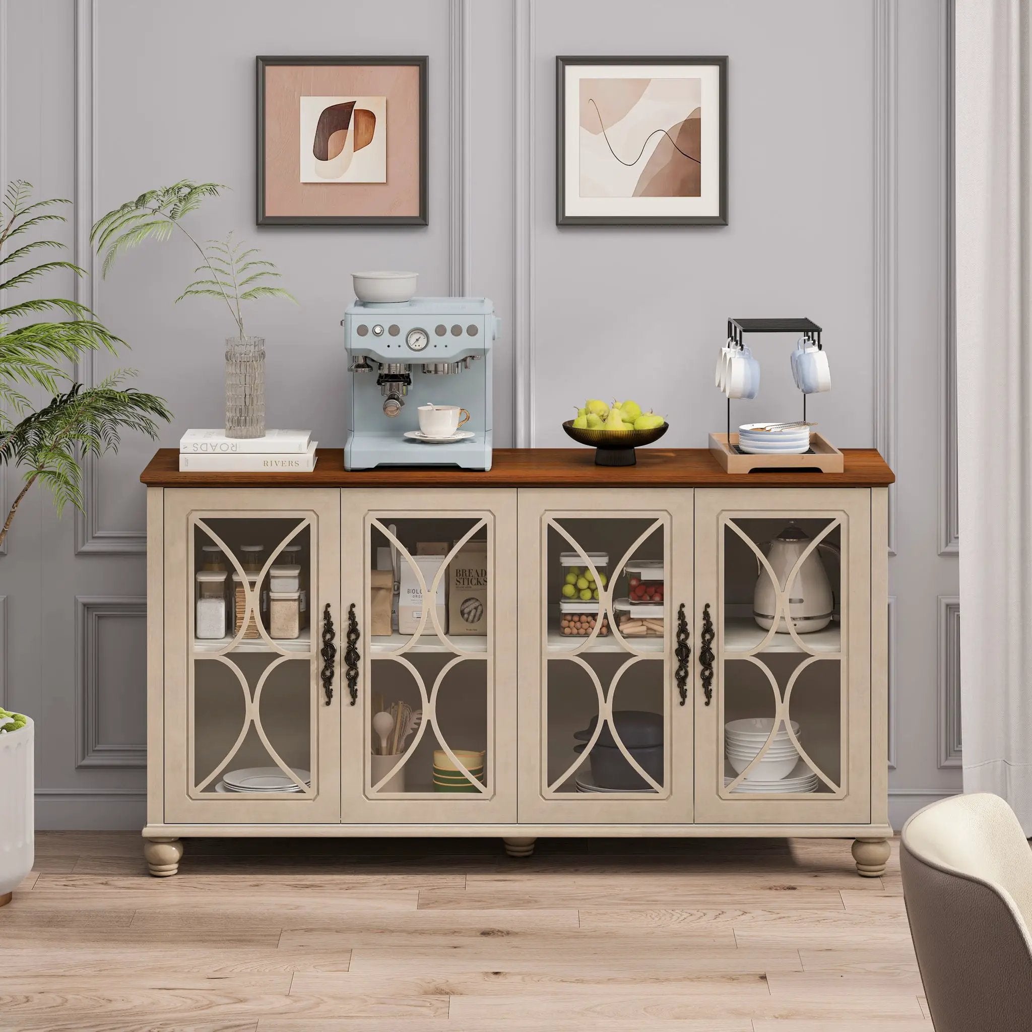 Elegant 4 Door Cabinet With Tempered Glass Doors by Unique Piece Furniture