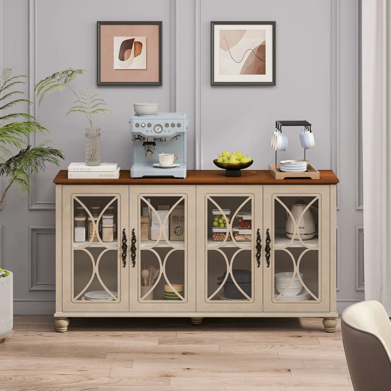 Elegant 4 Door Cabinet With Tempered Glass Doors by Unique Piece Furniture