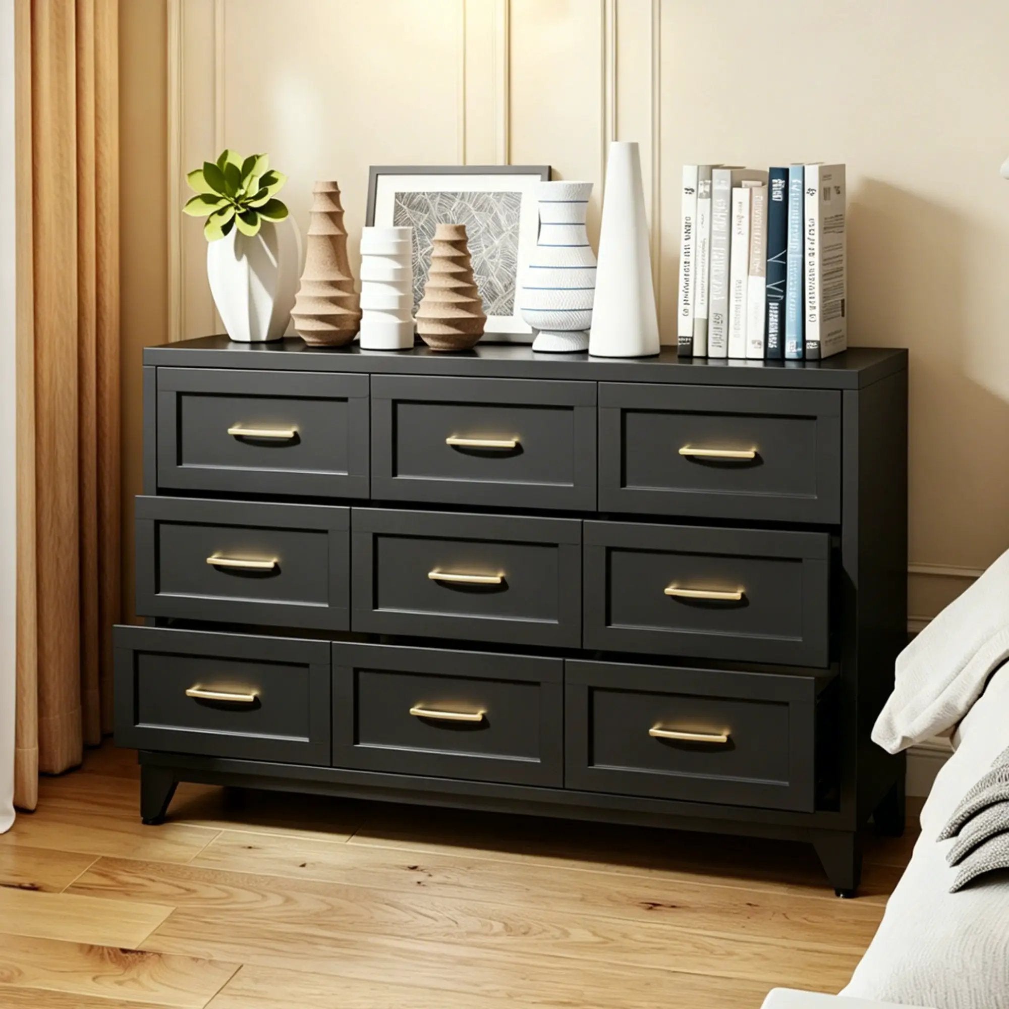 9 Drawer Dresser for Bedroom, Metal Profile Chest of Drawers by HouseOfZazla