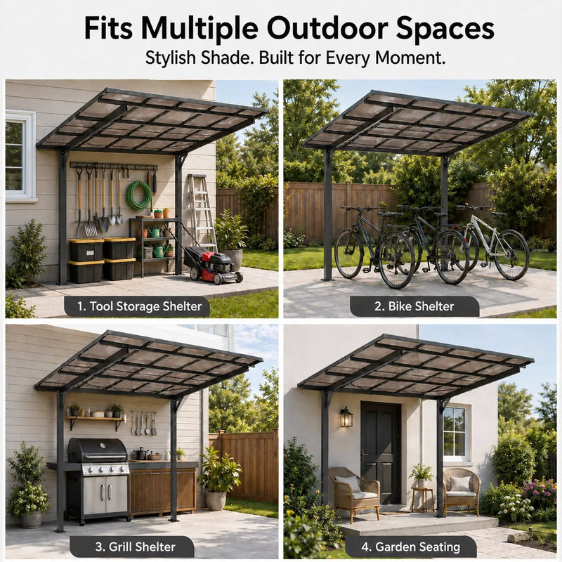 8x8FT Outdoor Carport with Galvanized Steel Frame and Sloped PC Roof by HouseOfZazla