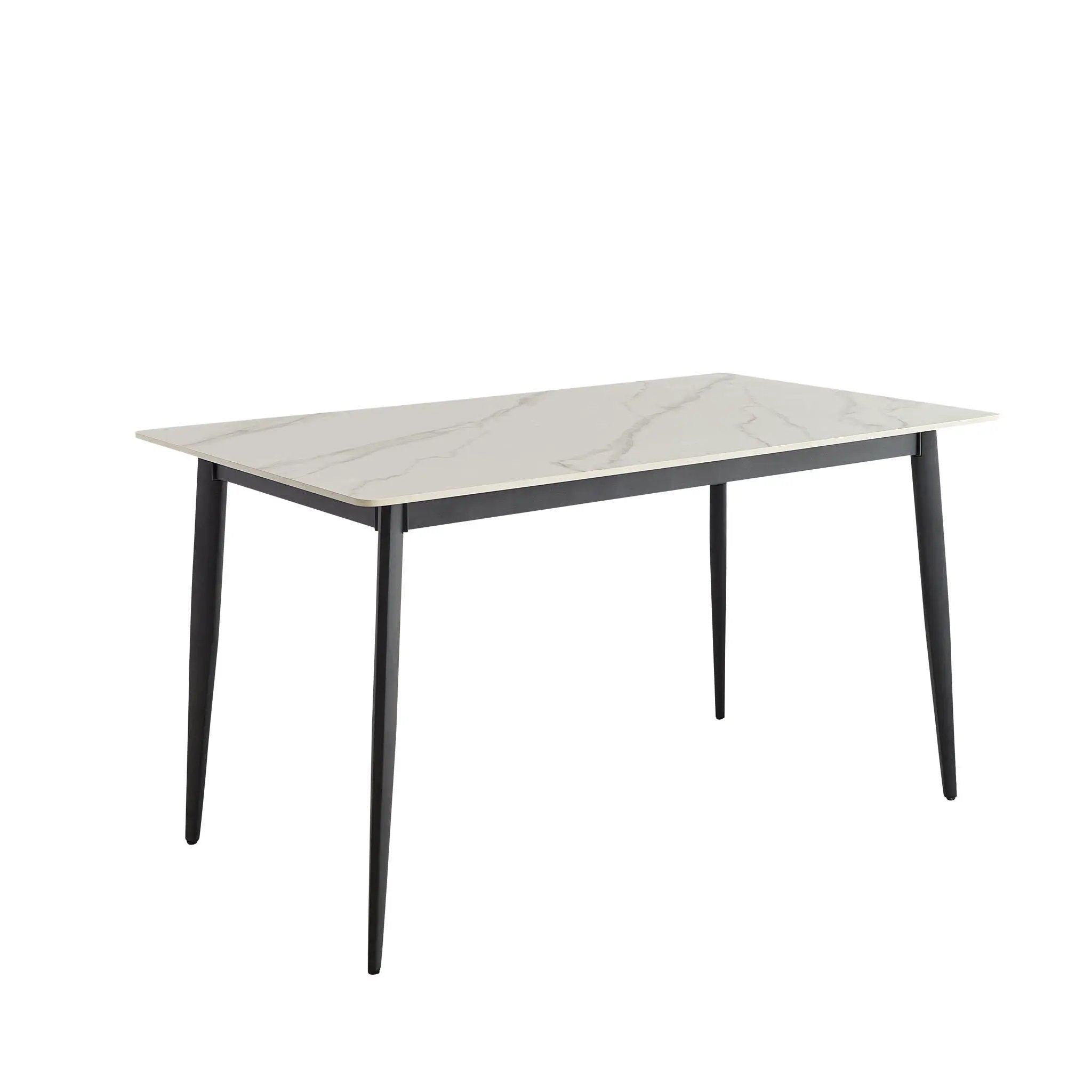Dining Table Round White Sintered Stone Top Heavy Duty Metal Legs Waterproof Surface For Kitchen Dining Room Or Office Furniture - White / Black by Unique Piece Furniture