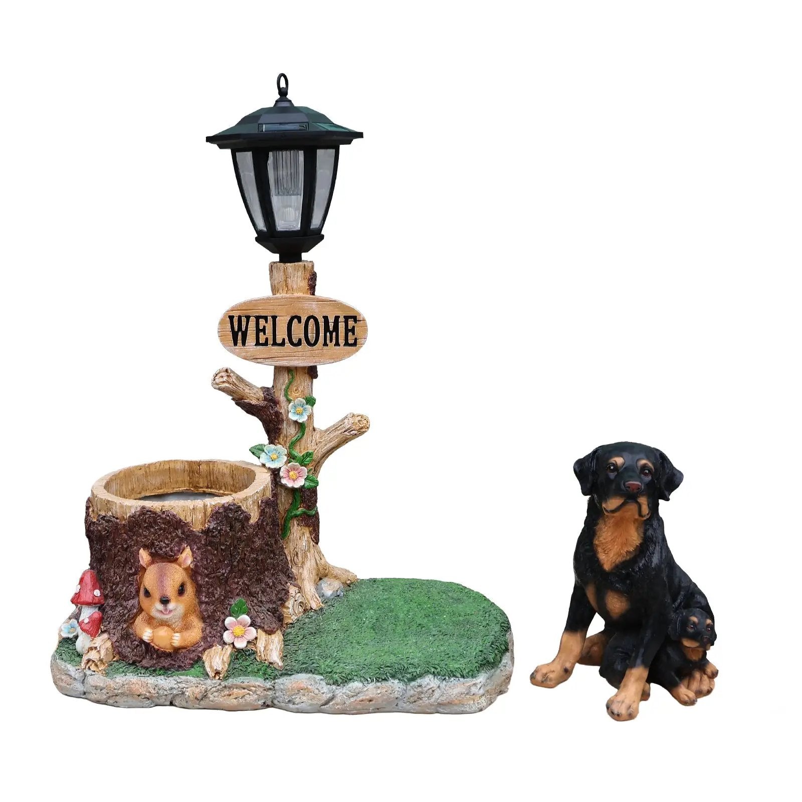 Rottweiler Dog Family Planter Statue by HouseOfZazla
