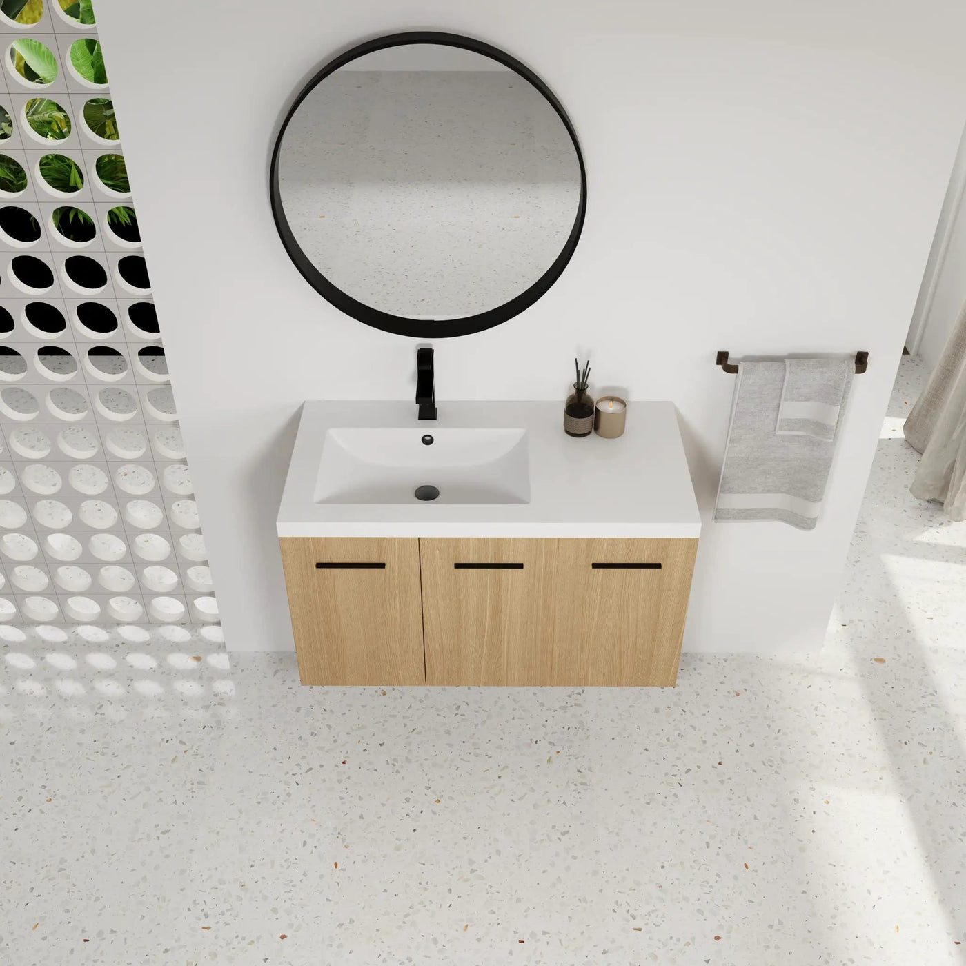 Wall Mounted Floating Bathroom Vanity With Sink, 3 Door Modular Cabinet by Unique Piece Furniture