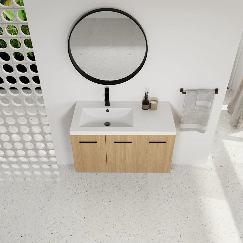 Wall Mounted Floating Bathroom Vanity With Sink, 3 Door Modular Cabinet by Unique Piece Furniture