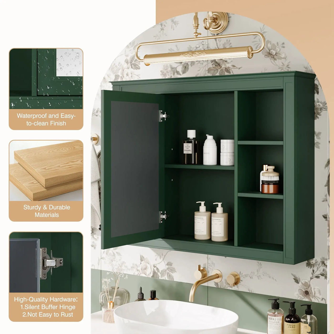 Wall Mounted Medicine Cabinet With Mirror, Storage Cabinet Featuring 6 Open Shelves And Adjustable Interior by Unique Piece Furniture
