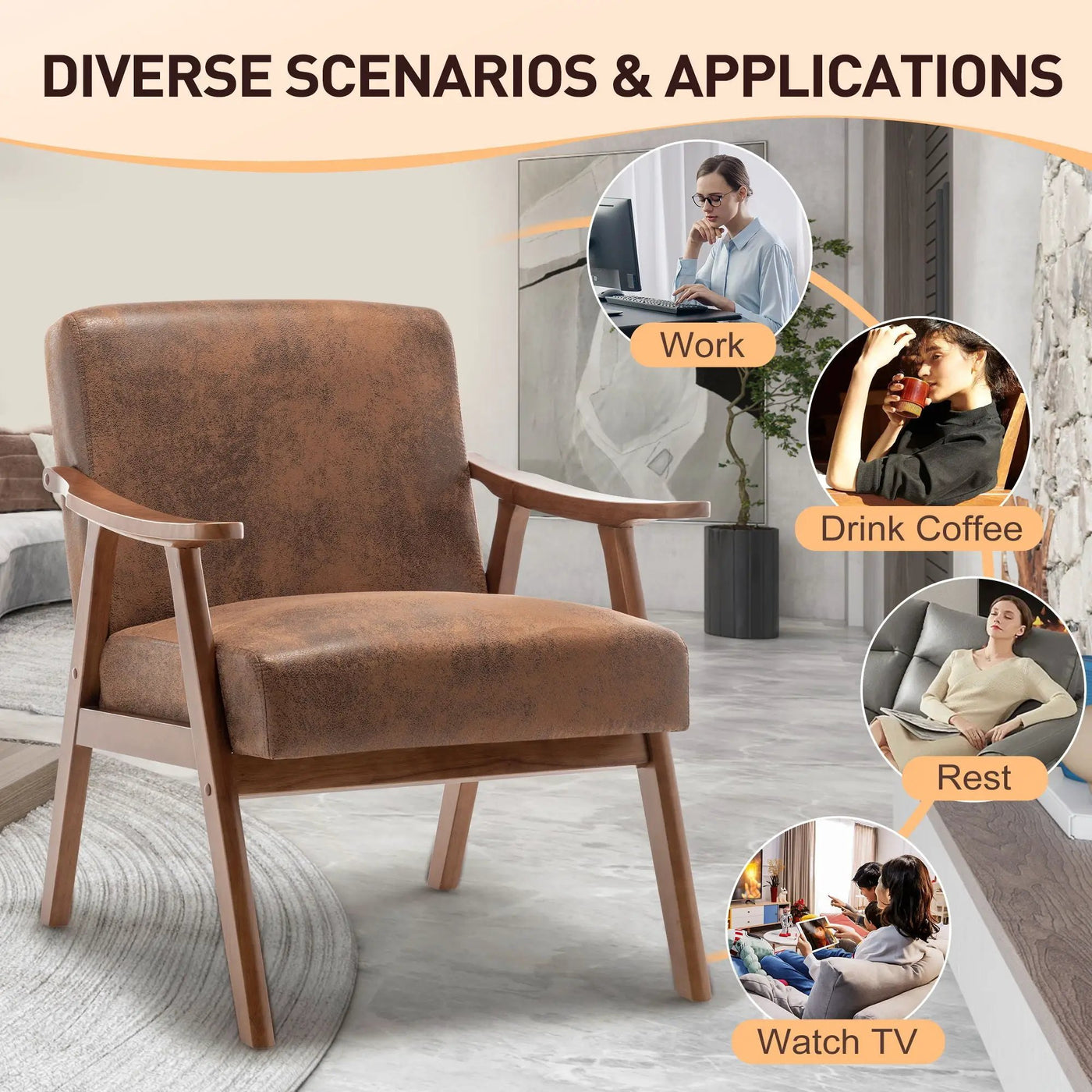Mid Century Modern Accent Chair With Solid Wood Frame And Extra Thick Backrest by Unique Piece Furniture