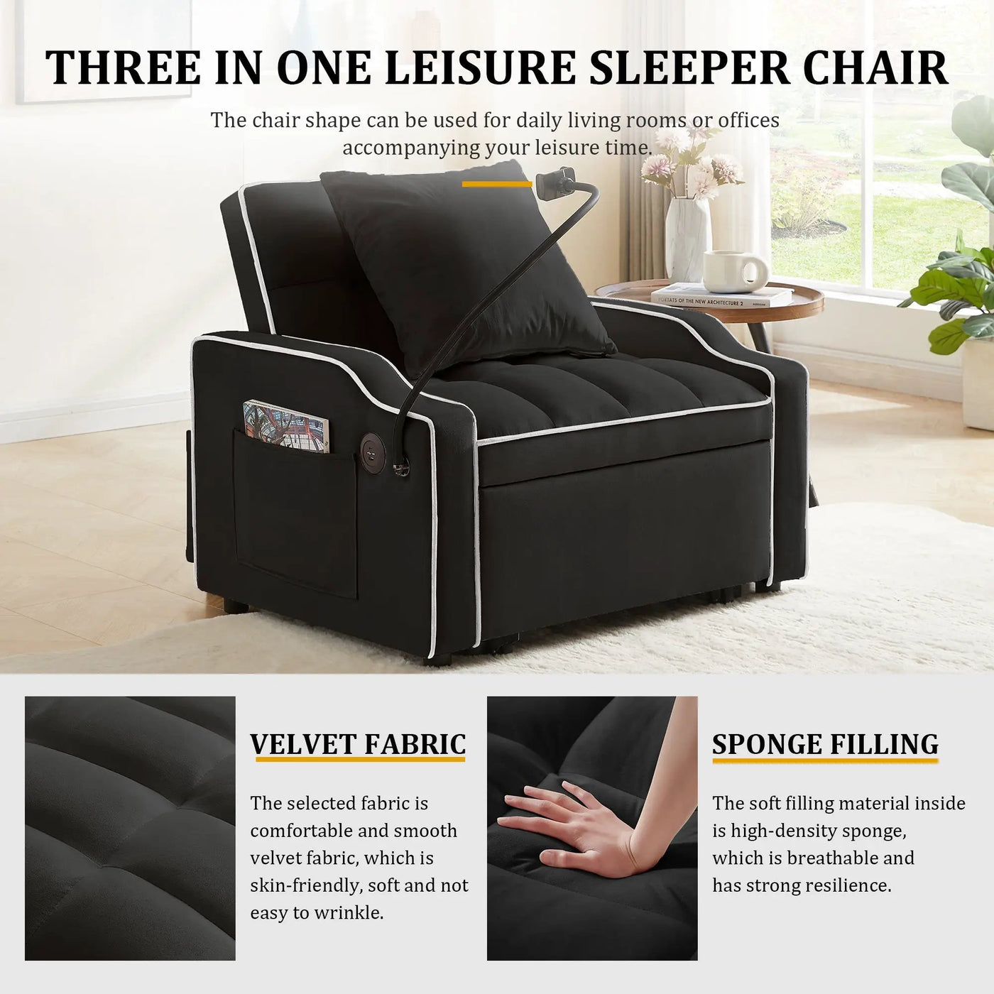Sleeper Sofa Chair Bed - 3 In 1 Convertible Sofa by HouseOfZazla