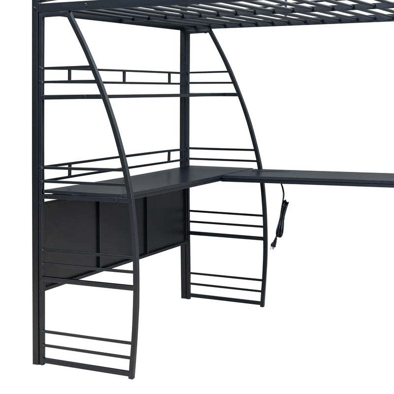 Loft Bed With 4 Layers Of Shelves And L-Shaped Desk, Stylish Metal Frame Bed With A Set Of Sockets, USB Ports And And Wireless Charging by HouseOfZazla