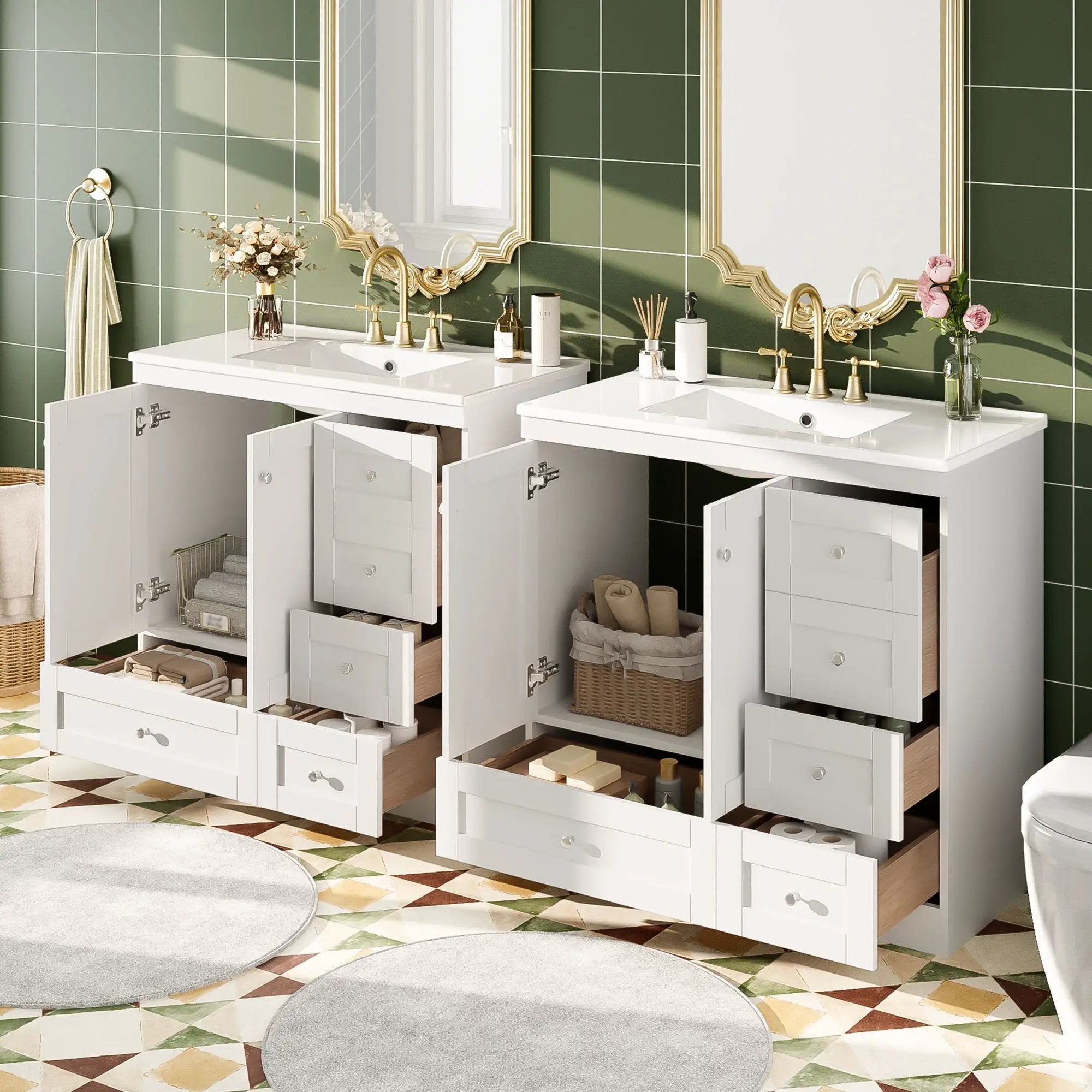 Shaker Free Standing Bathroom Vanity Cabinet & Sink, Soft Close Drawers, Soft Close Doors by Unique Piece Furniture