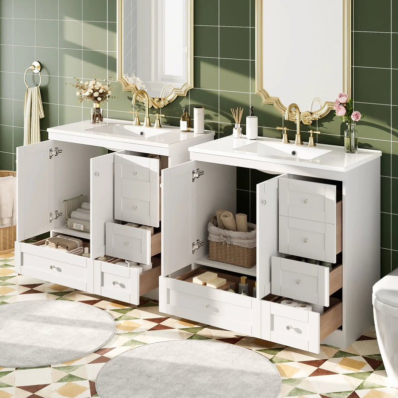 Shaker Free Standing Bathroom Vanity Cabinet & Sink, Soft Close Drawers, Soft Close Doors