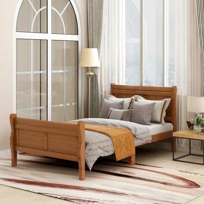 Platform Bed Frame Mattress Foundation Sleigh Bed With Headboard / Footboard / Wood Slat Suppor by HouseOfZazla