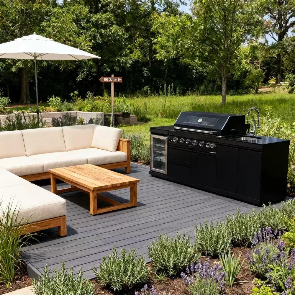 NG 95" 6-Burner 85000 BTU Black Outdoor Kitchen Island Grill Rotisserie kit Granite Countertops by Chery Industrial