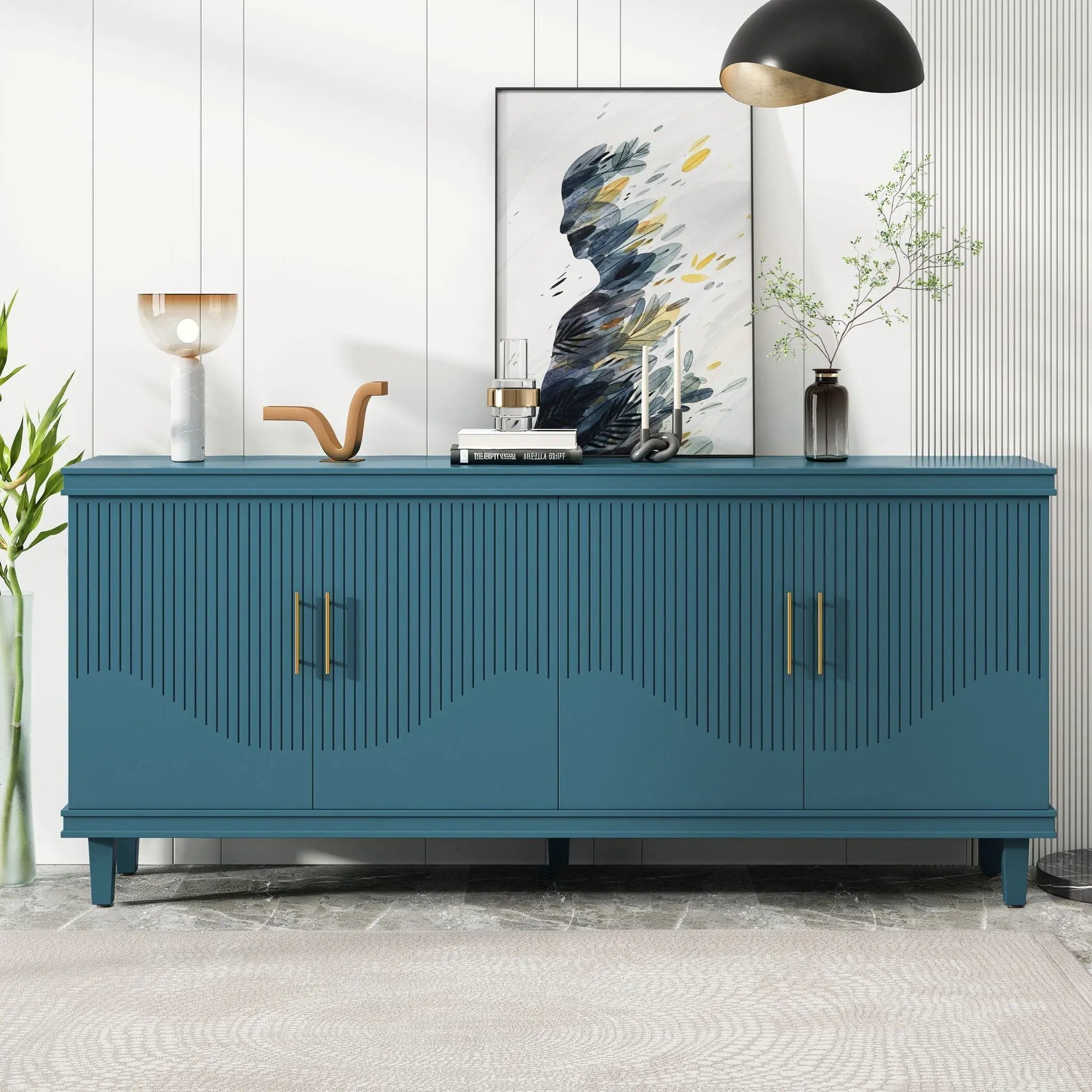 4 Door Cabinet, Large Storage For Living Room - Blue by HouseOfZazla