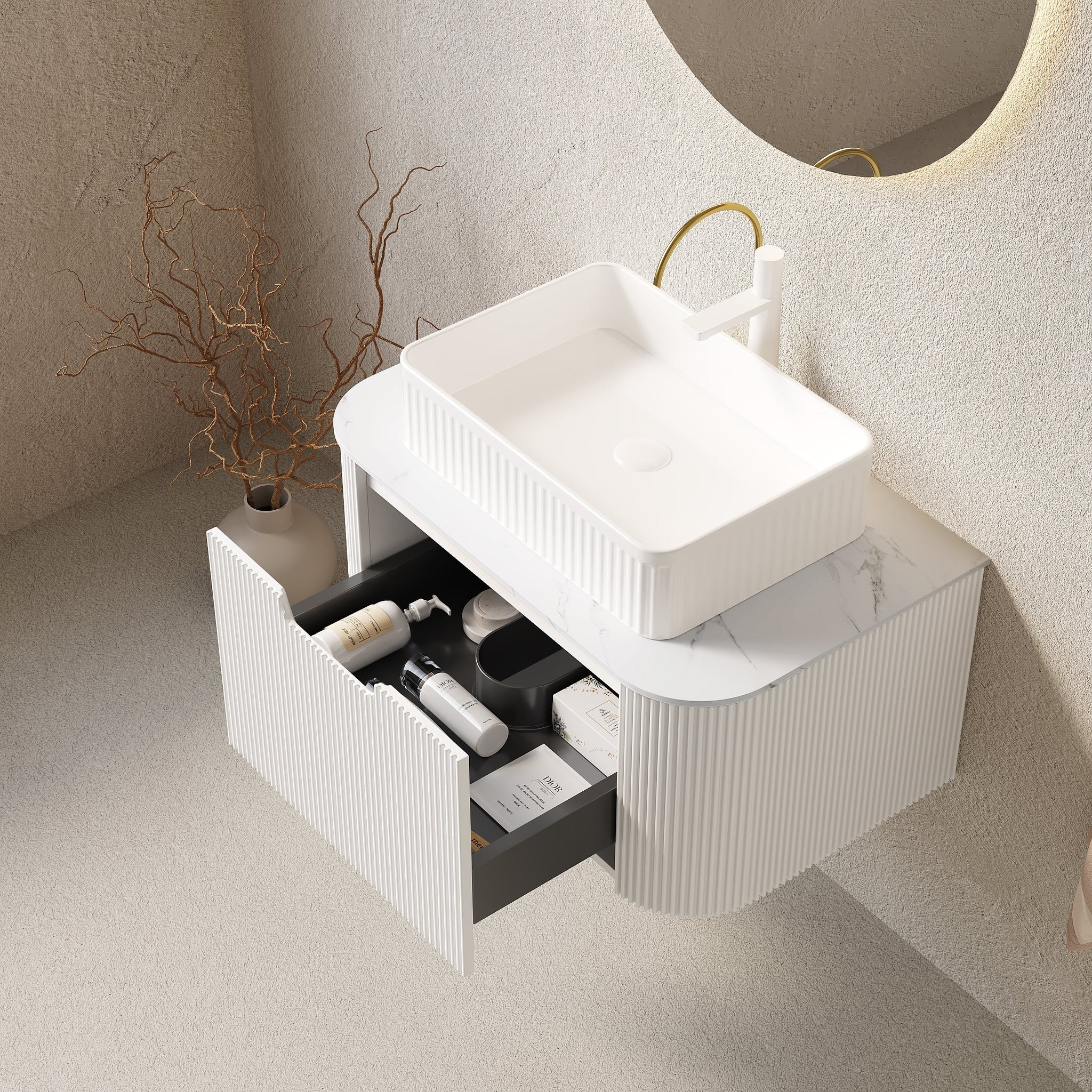 DINA 30" Bathroom Vanity & Sink with Floating Curved Edges and Storage Drawer by HouseOfZazla