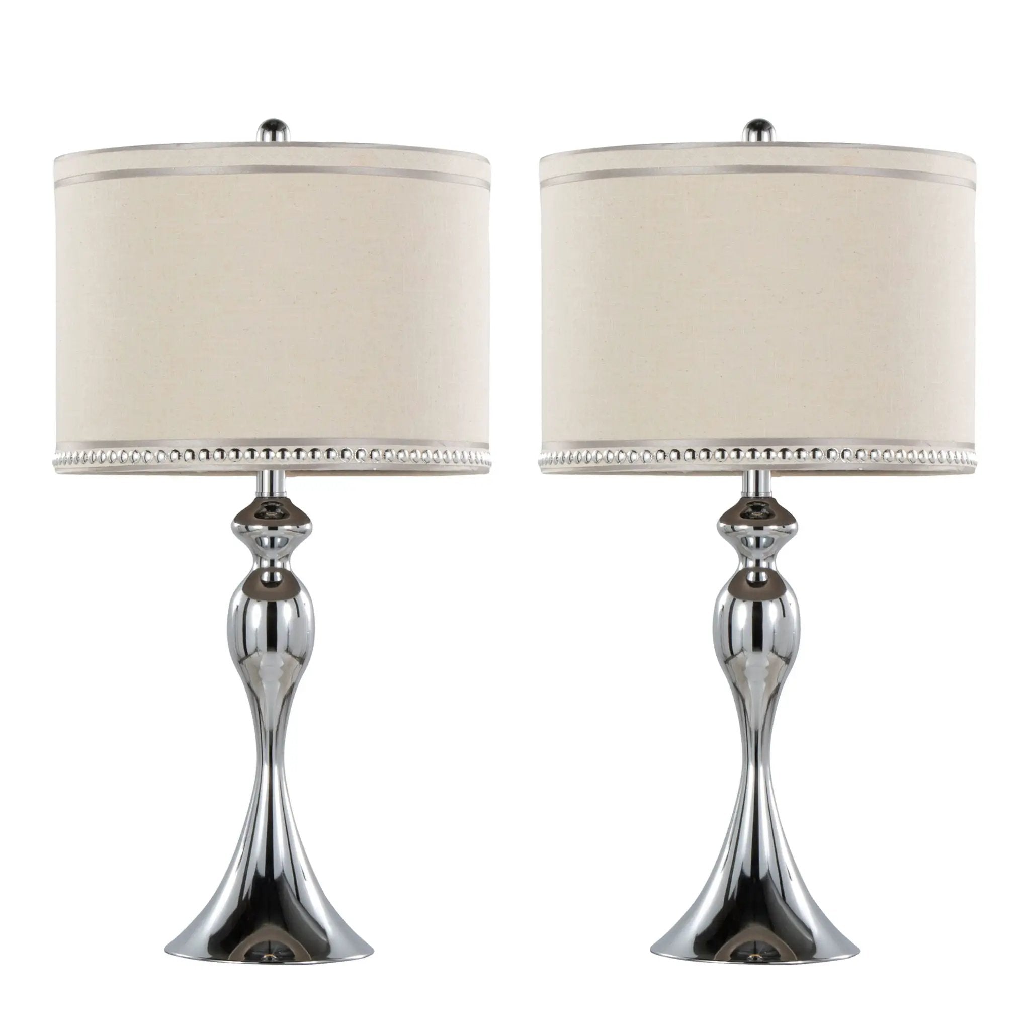 Ashland - Contemporary Table Lamp With Trim (Set of 2) - Polished Chrome / Cream by HouseOfZazla