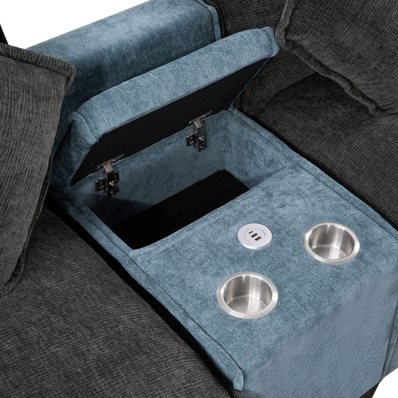 Sectional Sofa With Removable Ottomans, USB Ports, Cup Holders & Storage - Gray / Light Blue by HouseOfZazla