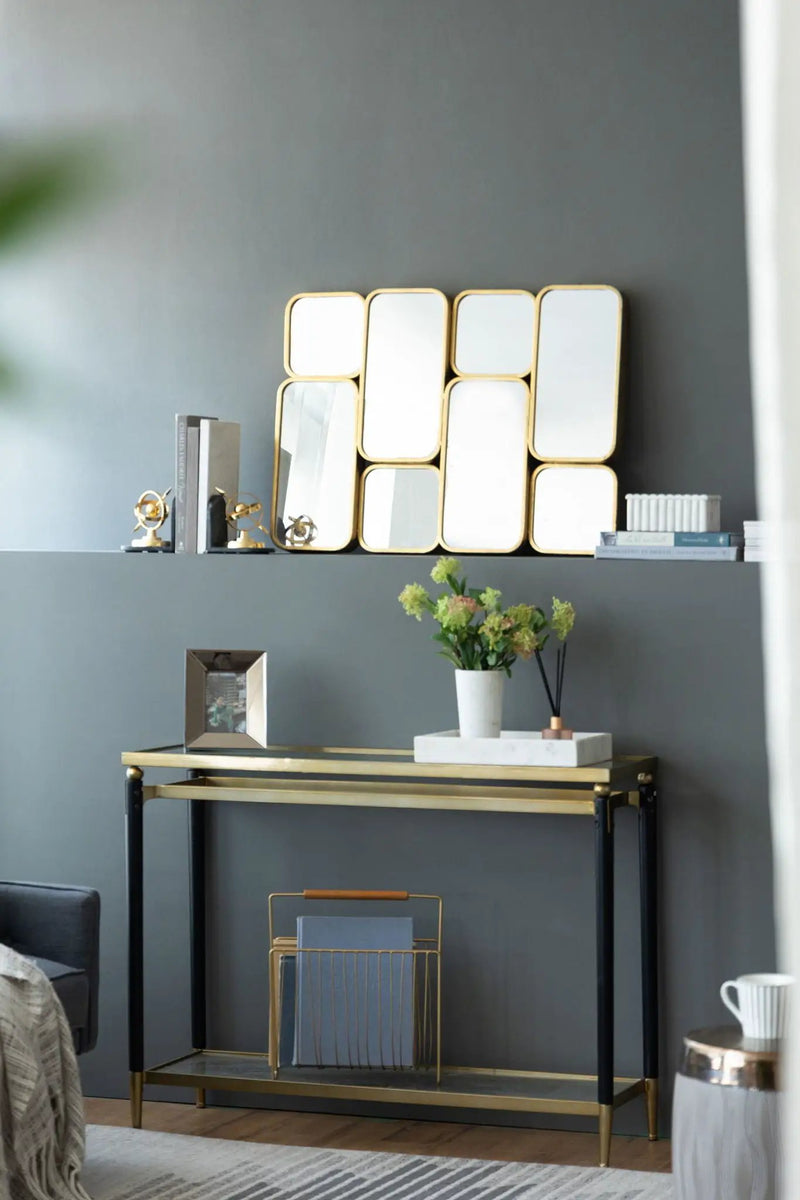 Mirror With en Metal Framed Decorative Rectangle Mirror For Bedroom Dressing Room, Hallway Or Living Spac - Gold by Unique Piece Furniture
