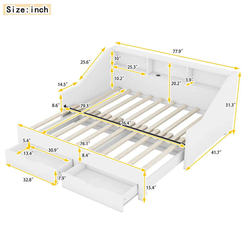 Daybed Frame With Storage Bookcases, 2 Drawers, Charging Station by Unique Piece Furniture