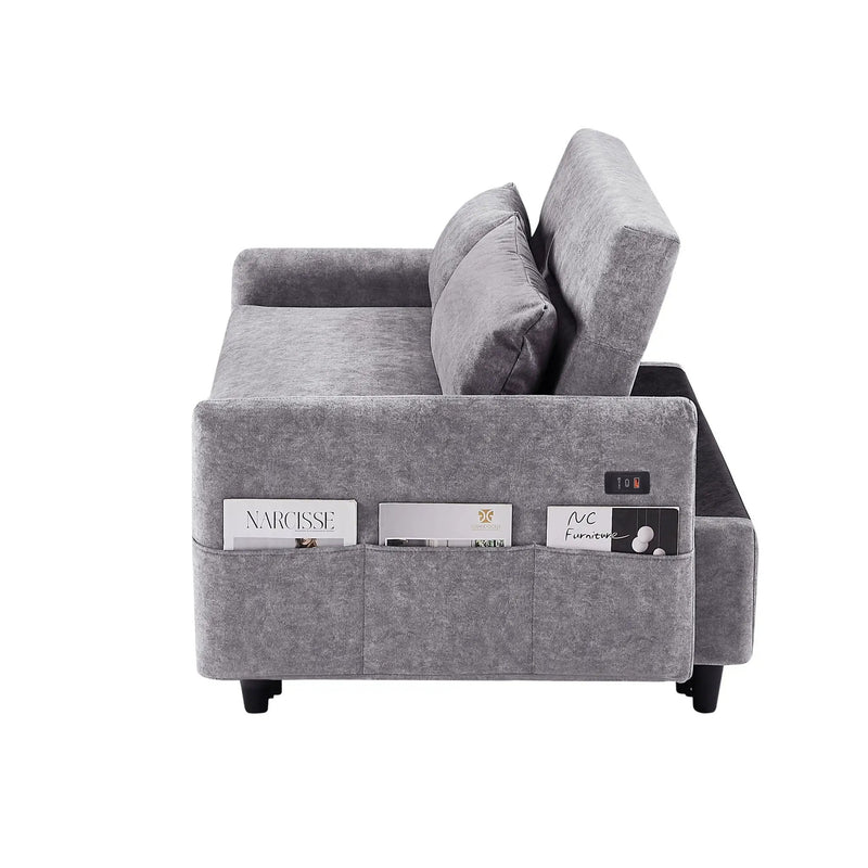 Pull Out Sleep Sofa Bed Loveseats Sofa Couch With Adjsutable Backrest, Storage Pockets, 2 Soft Pillows, USB Ports For Living Room, Bedroom, Apartment, Office by HouseOfZazla