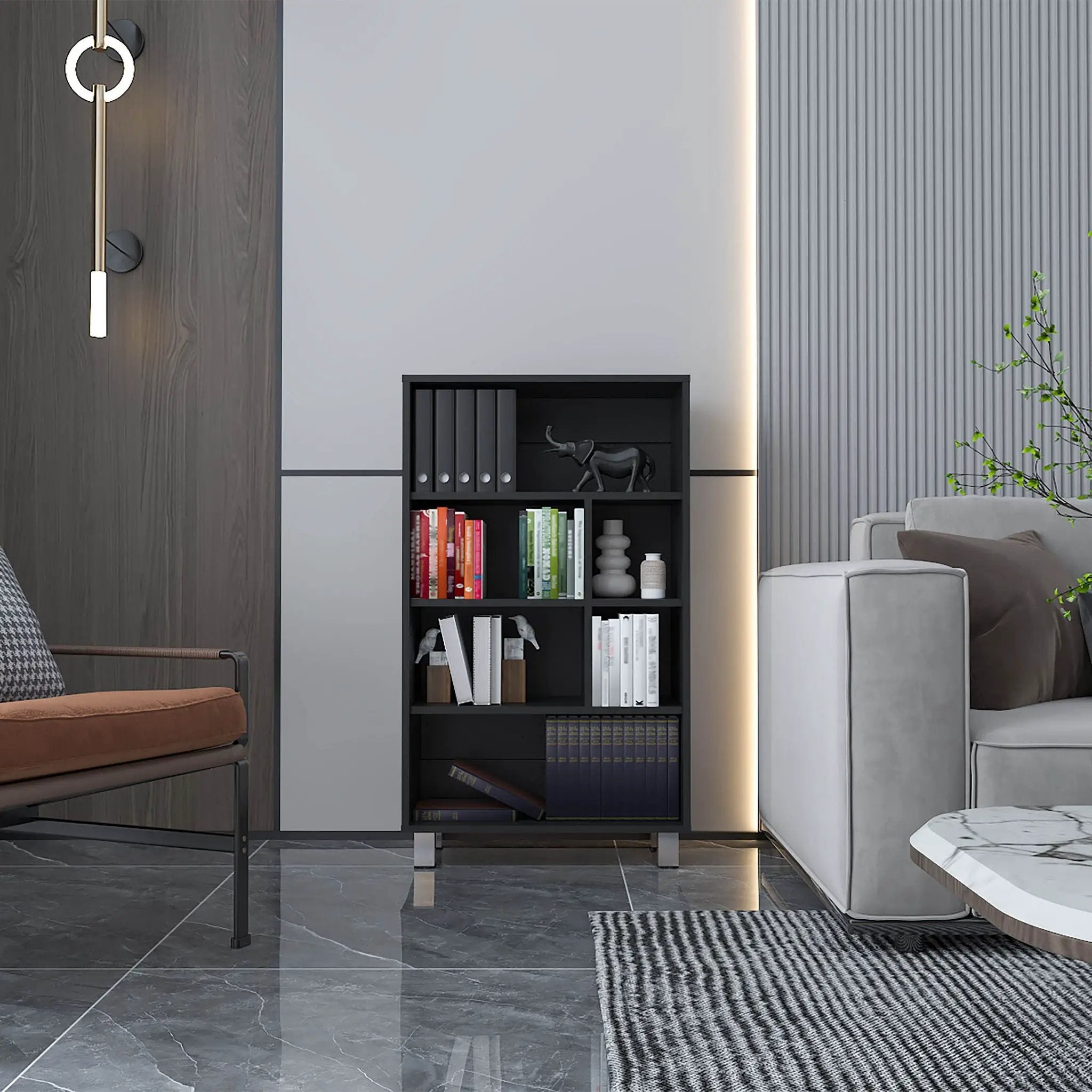Bookcase, 6 Shelves, 4 Legs - Black