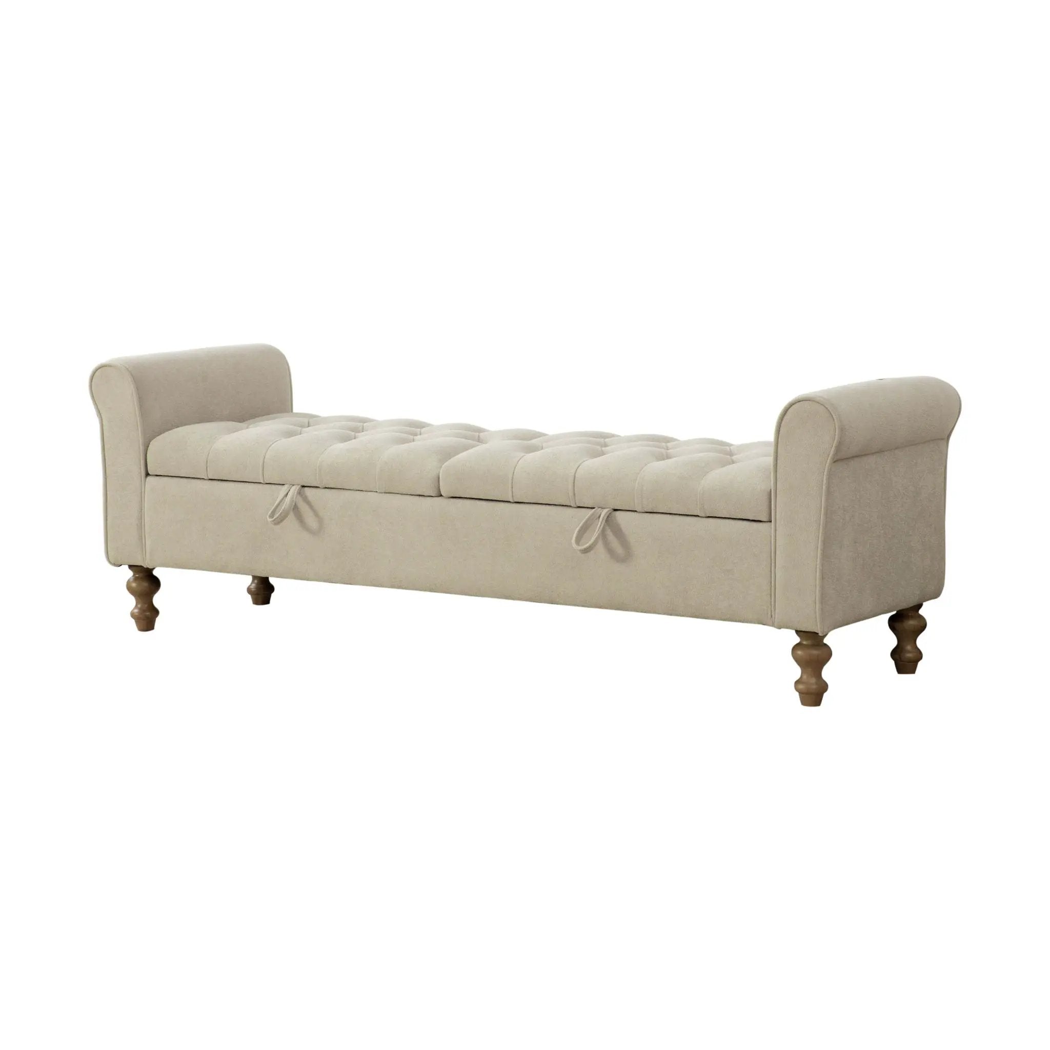 Napped Storage Bench With Rolled Armrest - Griege by HouseOfZazla