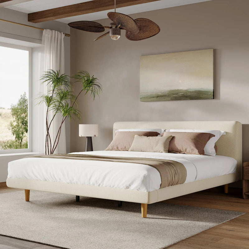 Beige Chunky Headboard Bed Frame, King by HouseOfZazla