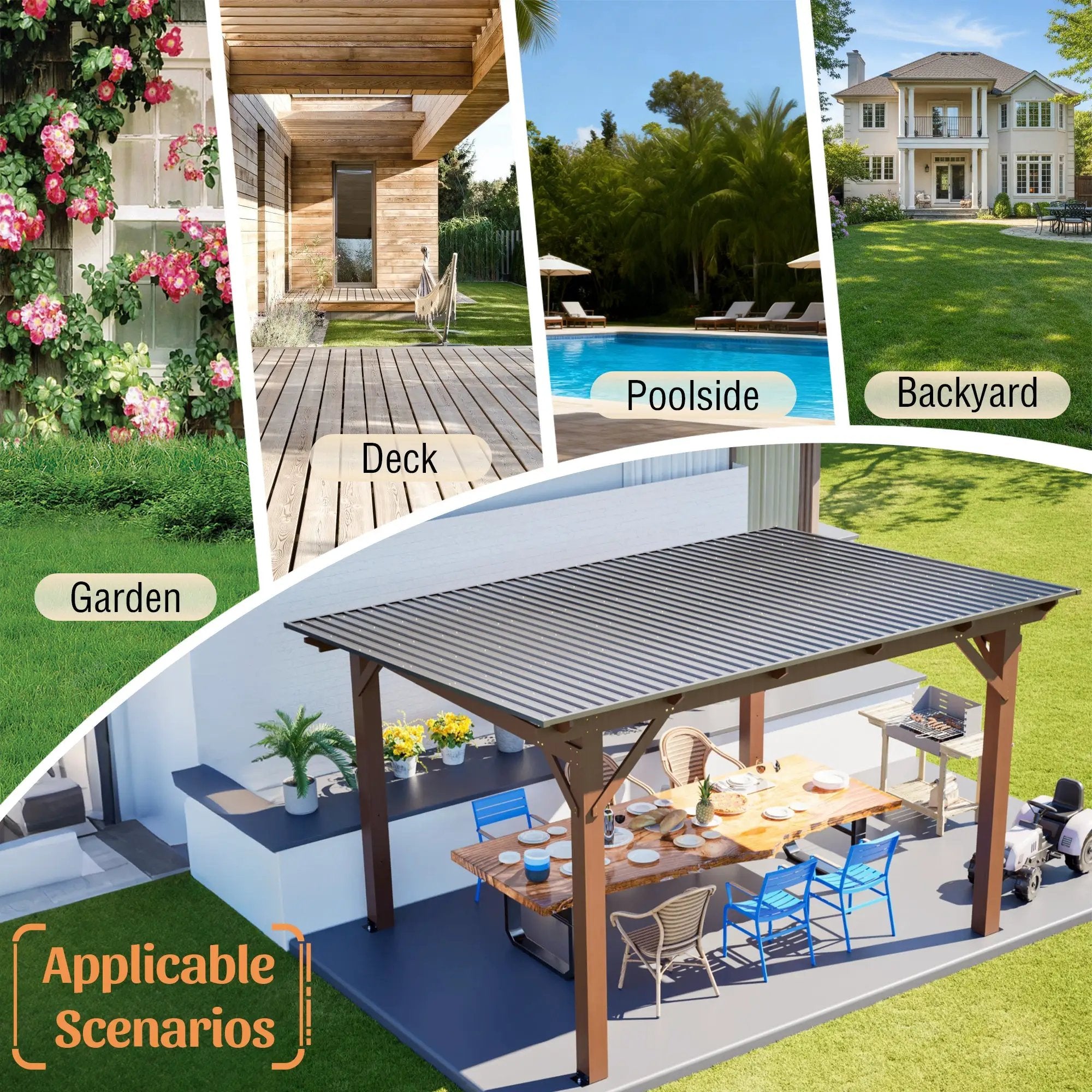 13x10ft Wooden Garden Gazebo with Metal Roof by HouseOfZazla