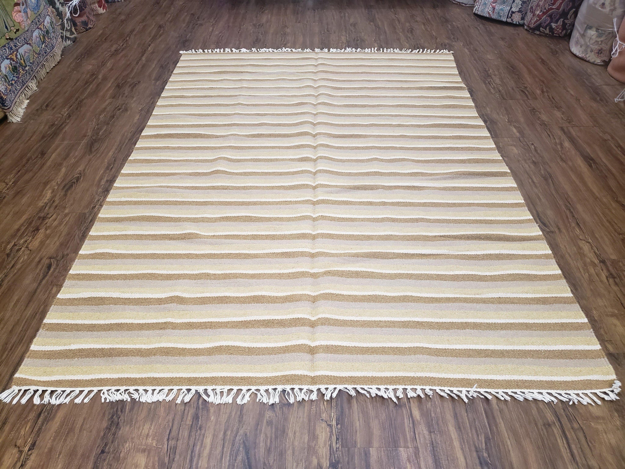 New Indian Striped Blanket, Multicolor Earthern Tones Kilim Rug, Wool Handmade South American Style Blanket, Queen Sized Bedspread 5x8 - 6x8 by Jewel Rugs