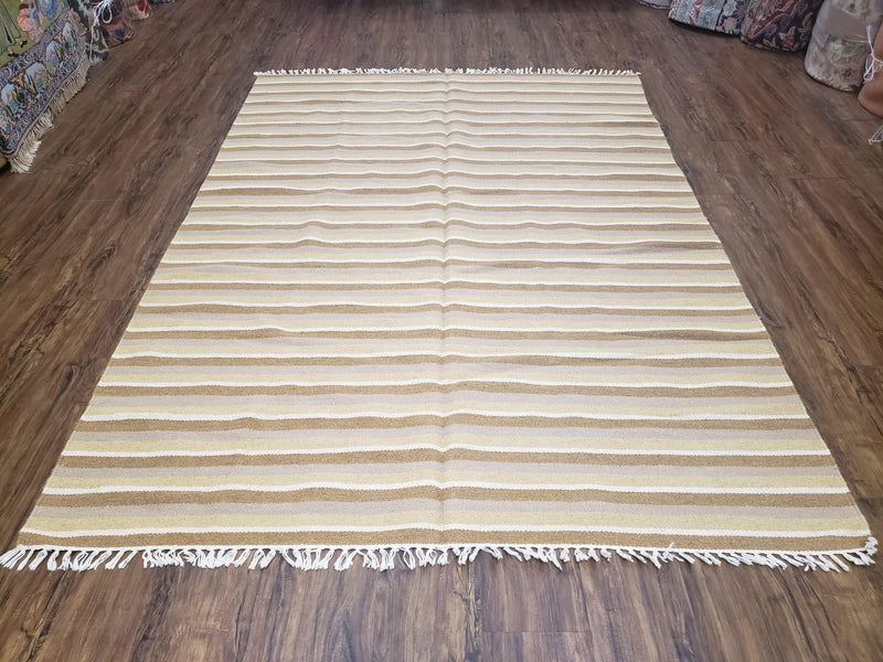 New Indian Striped Blanket, Multicolor Earthern Tones Kilim Rug, Wool Handmade South American Style Blanket, Queen Sized Bedspread 5x8 - 6x8 by Jewel Rugs