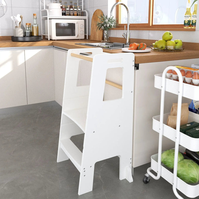 Standing Tower, Child Kitchen Step Stool Toddler, Montessori Stool Adjustable Height - White by Unique Piece Furniture