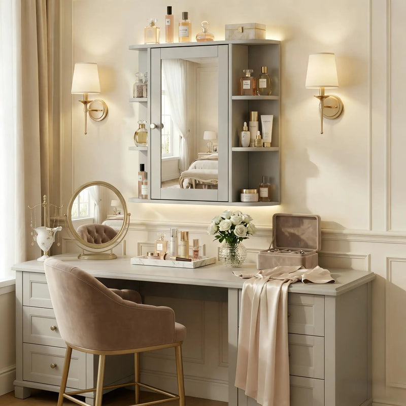 Bathroom Wall Storage Cabinet With Mirror And Adjustable Shelf, 6 Open Shelves by HouseOfZazla