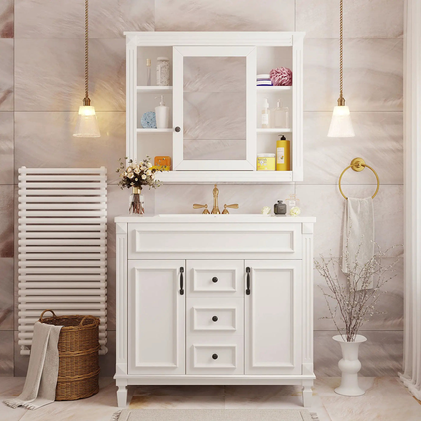 Bathroom Vanity With Top Sink, Mirror Cabinet, 2 Soft Closing Doors & 2 Drawers by Unique Piece Furniture