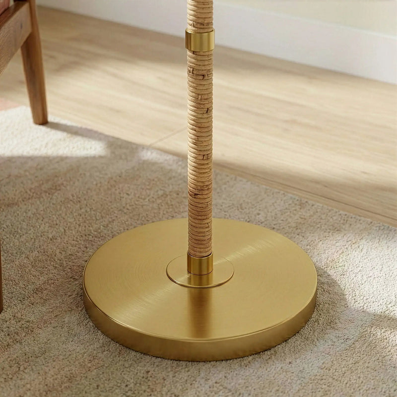 Stellar - Linen Shade Floor Lamp - Gold / Natural Wood / Rattan / White by HouseOfZazla