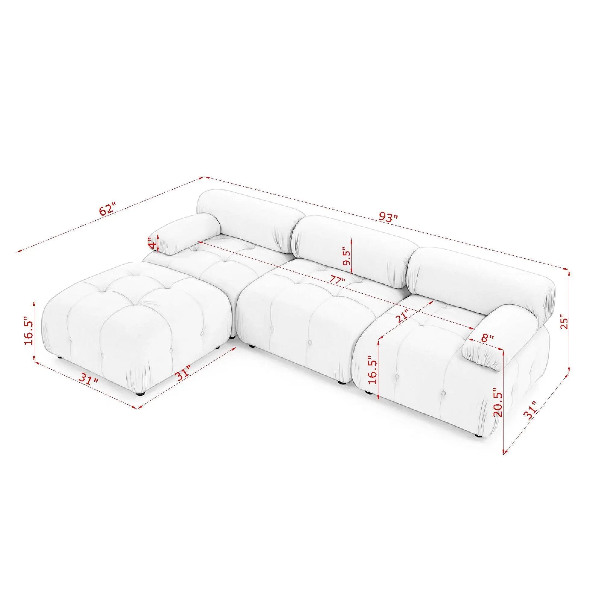 Modular Sectional Sofa, Button Tufted Design With Diy L-Shaped Layout, Reversible Ottoman