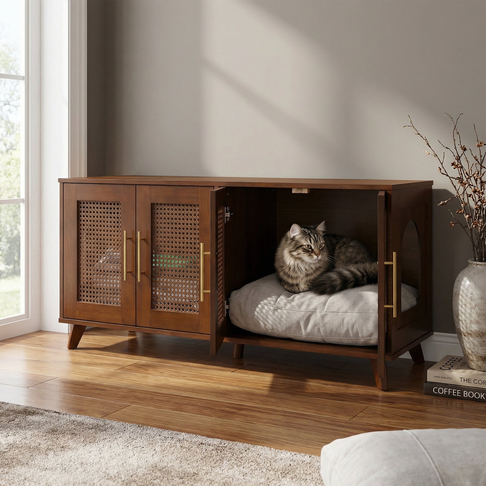 Myra Indoor Premium Rubber Wood Cat Cabinet with Cozy Cushion by HouseOfZazla