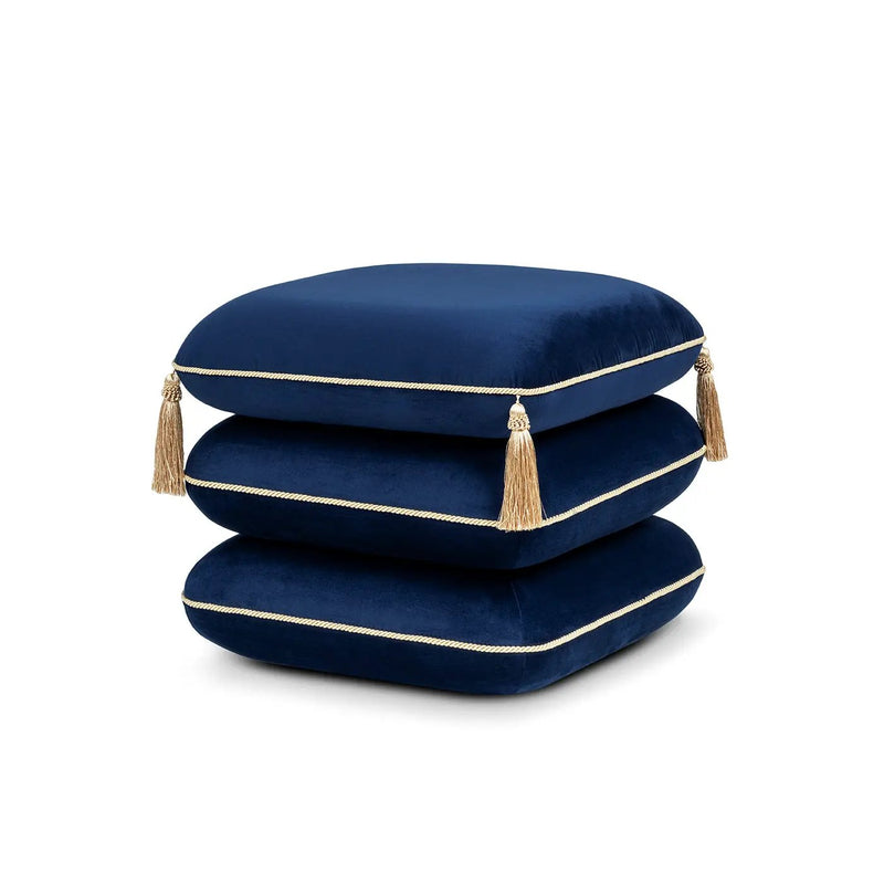 Monarch 19.5" Squared Upholstered Ottoman with Bullion Fringe by HouseOfZazla