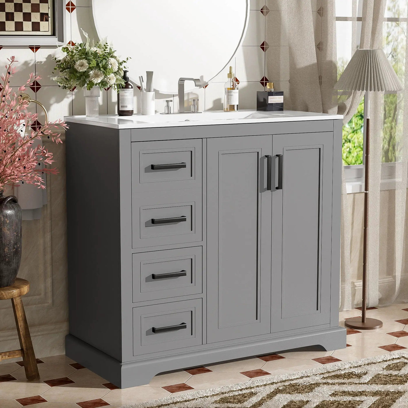 Bathroom Vanity With Sink, Soft Close Doors, Adjustable Shelf & 3 Drawers by Unique Piece Furniture